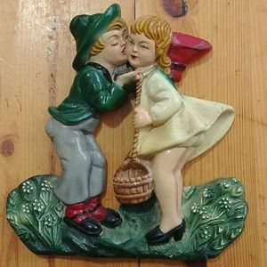 Vintage Chalkware Jack and Jill wall hanging